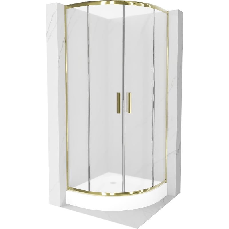 Mexen Rio sprchový kout půlkruhový 90 x 90 cm, mat, zlatá + sprchová vanička, bílá - 863-090-090-50-30-4710