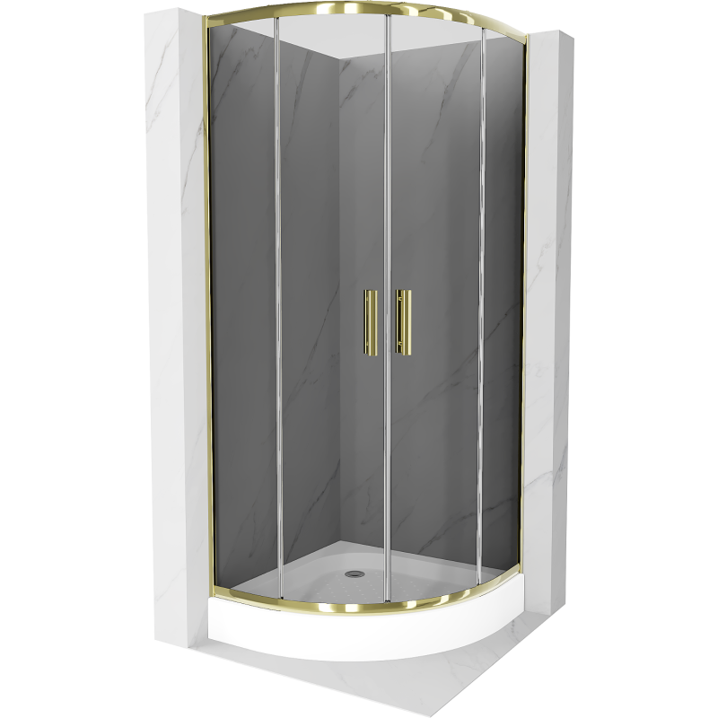 Mexen Rio sprchový kout půlkruhový 80 x 80 cm, grafit, zlatý + sprchová vanička, bílá - 863-080-080-50-0-4710