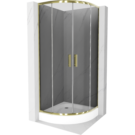 Mexen Rio sprchový kout půlkruhový 80 x 80 cm, grafit, zlatý + sprchová vanička, bílá - 863-080-080-50-0-4710
