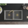 Mexen Mario žulový dřez s 2 komorami a kuchyňskou baterií Telma, šedý - 6504-71-670200-50