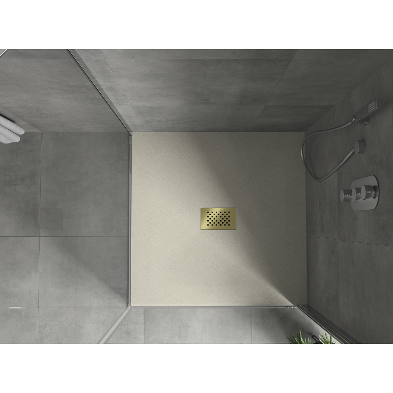 Mexen Hugo čtvercová sprchová vanička SMC 80 x 80 cm, béžová, zlatá krytka - 42698080-G