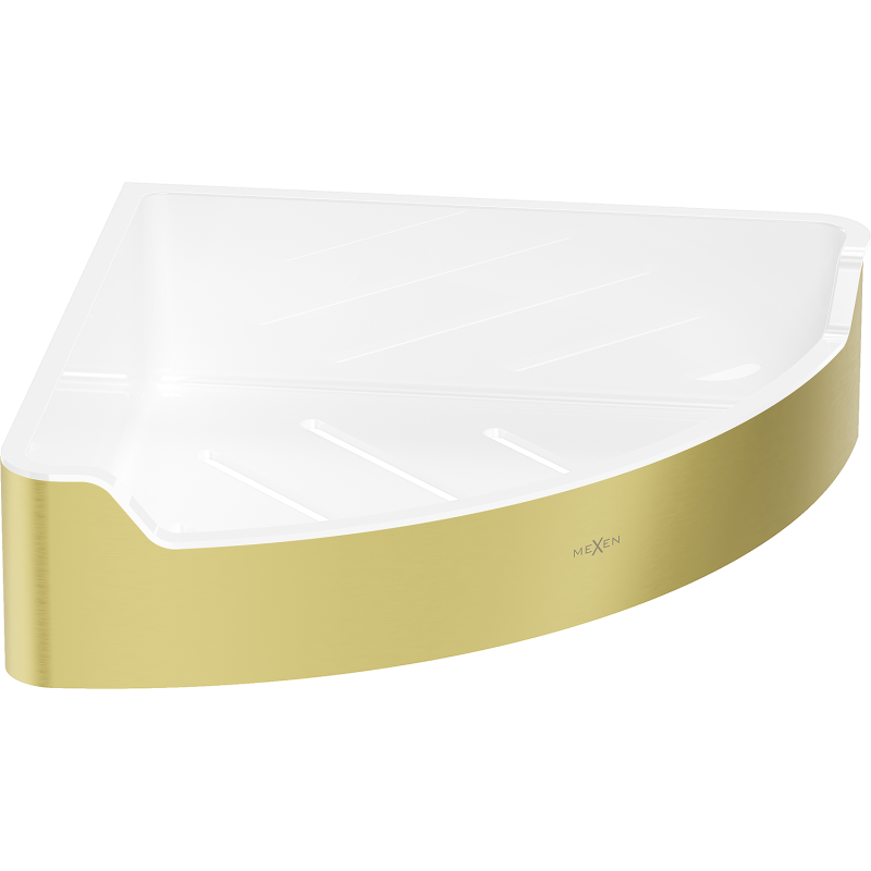 Mexen Rivon-C rohový koupelnový košík, zlatý kartáčovaný - 70A8525-55
