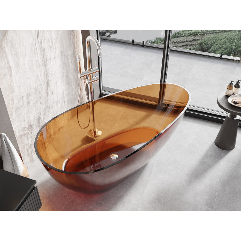 Mexen Glass volně stojící průhledná vana 170 x 85 cm, earth, chromový uzávěr - 58061708505