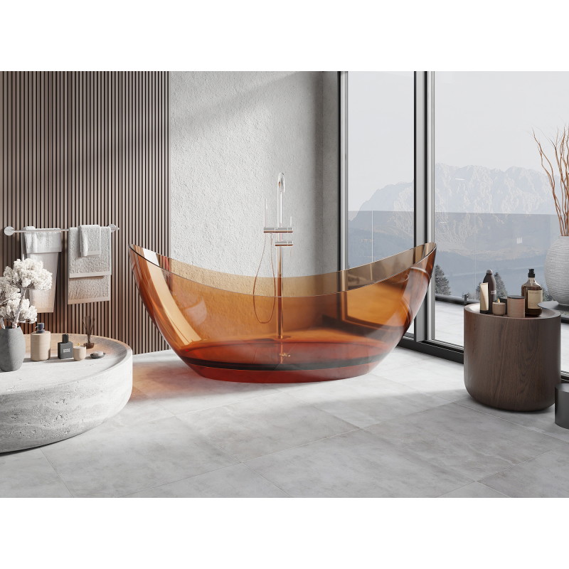 Mexen Vea transparentní volně stojící vana 180 x 80 cm, earth, chromová zátka - 58091808005