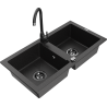 Mexen Mario dřez žulový 2-komorový s kuchyňskou baterií Telma, černý/stříbrný - 6504-73-670200-70-B