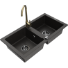 Mexen Mario granitový dvojkomorový dřez s kuchyňskou baterií Telma, černá/zlatá - 6504-75-670200-50-B