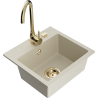 Mexen Milo granitový dřez 1-komorový s kuchyňskou baterií Telma, béžový - 6505-69-670200-50
