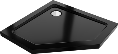 Mexen Flat pentagonální sprchová vanička slim 90 x 90 cm, černá, sifon chrom - 41P709090