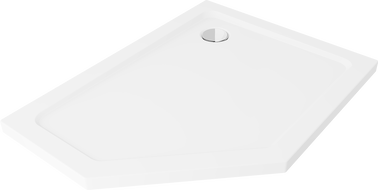 Mexen Flat sprchová vanička pětiúhelníková slim pravá 90 x 80 cm, bílá, sifon chrom - 41P108090R