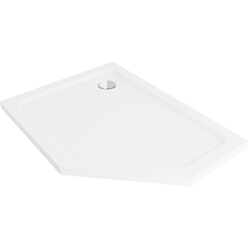 Mexen Flat pentagonální sprchová vanička slim levá 100 x 90 cm, bílá, chromový sifon - 41P109010L