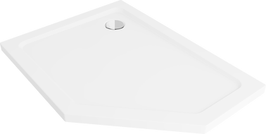 Mexen Flat pentagonální sprchová vanička slim levá 100 x 90 cm, bílá, chromový sifon - 41P109010L