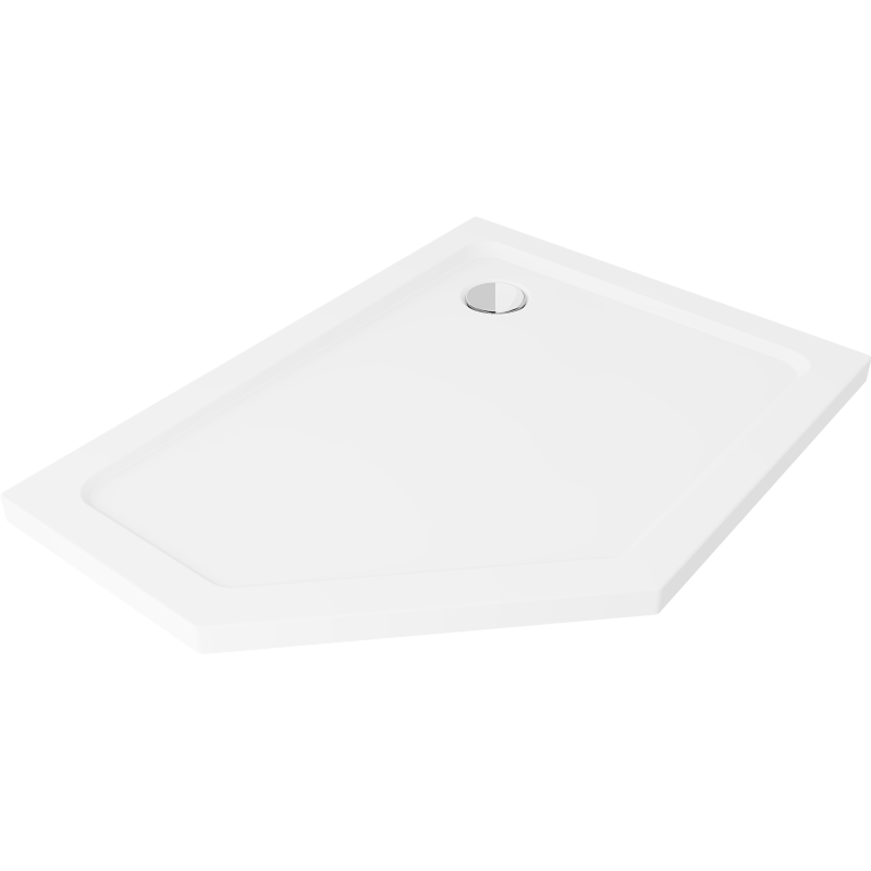 Mexen Flat Sprchová vanička pětiúhelníková slim pravá 100 x 90 cm, bílá, sifon chrom - 41P109010R