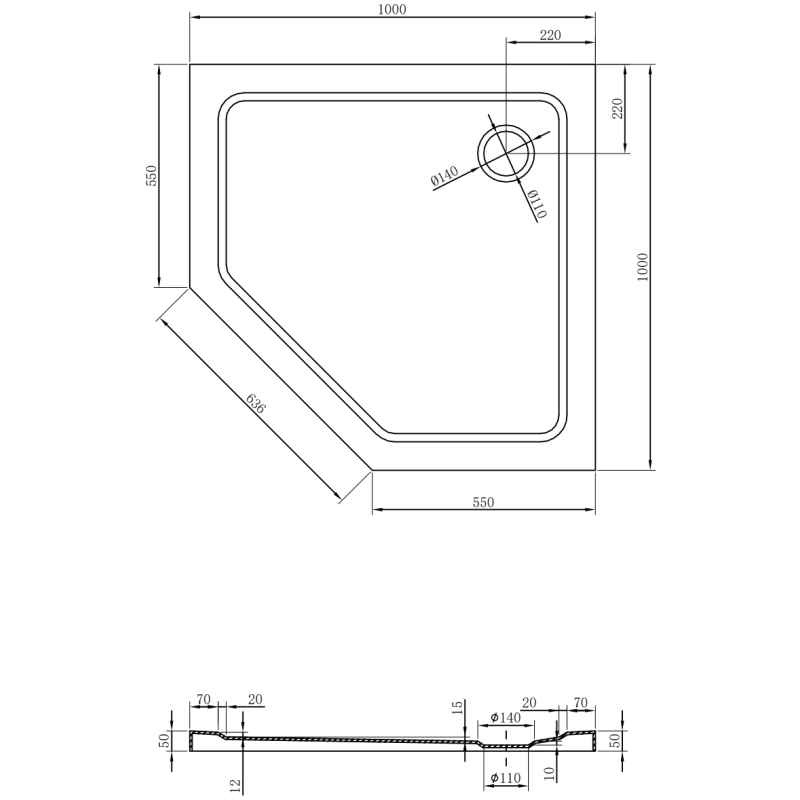 Mexen Flat slim pětiúhelníkový sprchový kout 100 x 100 cm, bílý, sifon chrom - 41P101010