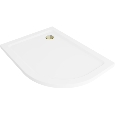 Mexen Flat sprchová vanička půlkruhová slim levá 100 x 80 cm, bílá, sifon zlatý - 41108010L-G