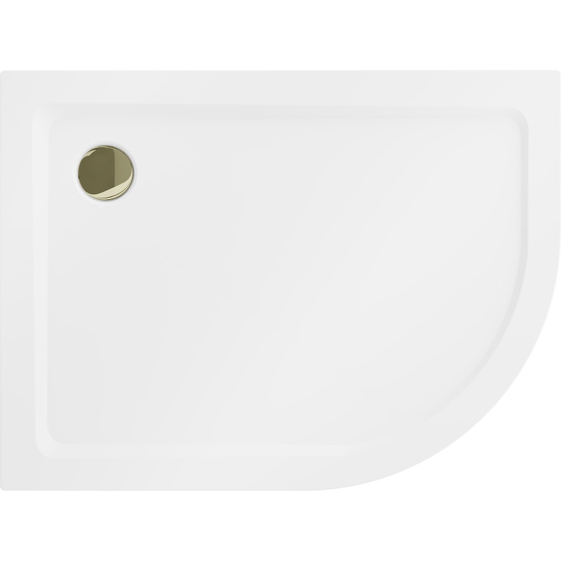 Mexen Flat sprchová vanička půlkruhová slim levá 100 x 80 cm, bílá, sifon zlatý - 41108010L-G