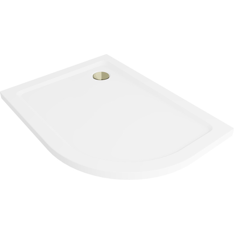 Mexen Flat sprchová vanička půlkruhová slim levá 120 x 80 cm, bílá, sifon zlatý - 41108012L-G