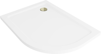 Mexen Flat brodzik půlkruhový slim levý 120 x 80 cm, bílý, sifon zlatý - 41108012L-G