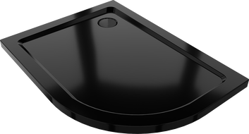 Mexen Flat polokruhový slim levý sprchový kout 90 x 80 cm, černý, sifon černý - 41708090L-B