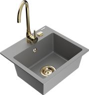 Mexen Milo granitový dřez 1-komorový s kuchyňskou baterií Telma, šedý - 6505-71-670200-50