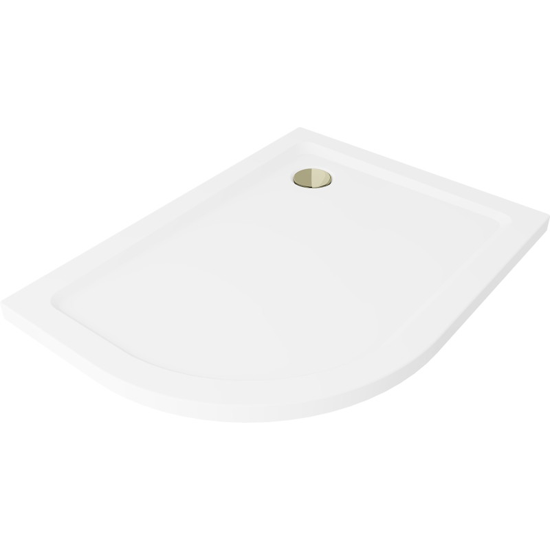Mexen Flat sprchová vanička půlkruhová slim pravá 100 x 90 cm, bílá, zlatý sifon - 41109010P-G