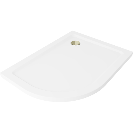 Mexen Flat sprchová vanička půlkruhová slim pravá 100 x 90 cm, bílá, zlatý sifon - 41109010P-G