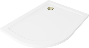 Mexen Flat sprchová vanička půlkruhová slim pravá 100 x 90 cm, bílá, sifon zlatý - 41109010P-G