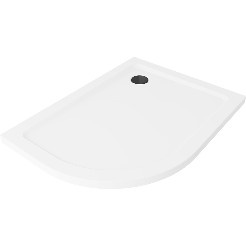 Mexen Flat sprchová vanička půlkruhová slim pravá 100 x 80 cm, bílá, černý sifon - 41108010P-B