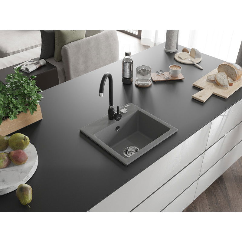 Mexen Milo granitový jednodřez s kuchyňskou baterií Telma, šedý - 6505-71-670200-70