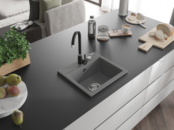 Mexen Milo granitový jednodřez s kuchyňskou baterií Telma, šedý - 6505-71-670200-70