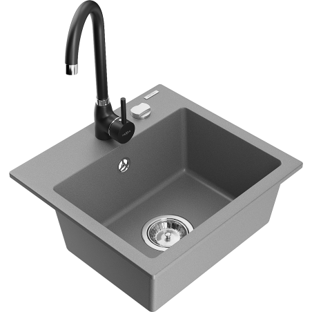 Mexen Milo granitový jednodřez s kuchyňskou baterií Telma, šedý - 6505-71-670200-70