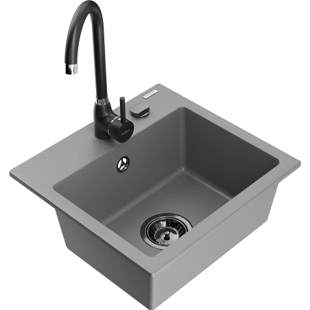 Mexen Milo granitový dřez 1-komorový s kuchyňskou baterií Telma, šedý - 6505-71-670200-70-B