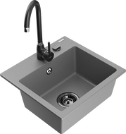 Mexen Milo granitový dřez 1-komorový s kuchyňskou baterií Telma, šedý - 6505-71-670200-70-B
