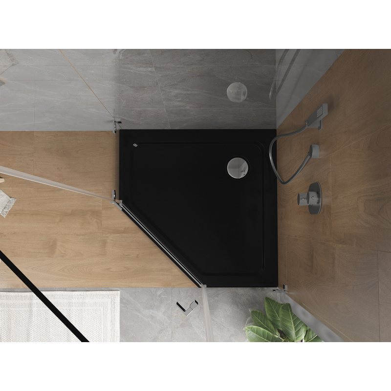 Mexen Flat pětiúhelníkový sprchový kout slim 100 x 100 cm, černý, sifon chrom - 41P701010