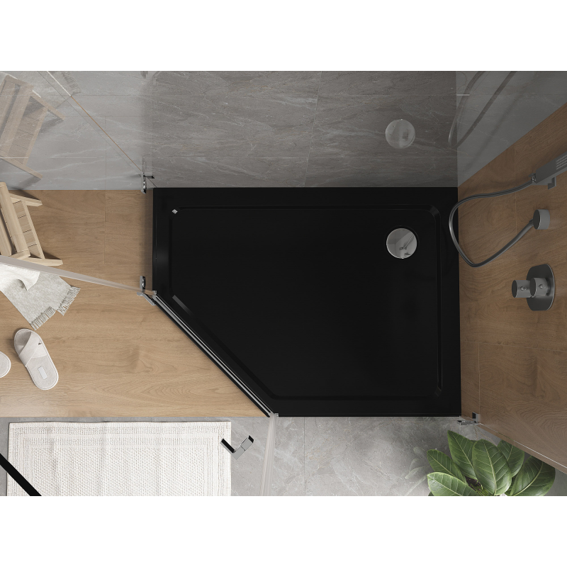 Mexen Flat sprchová vanička pětiúhelníková slim pravá 100 x 80 cm, černá, sifon chrom - 41P708010R