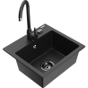 Mexen Milo granitový dřez 1-komorový s kuchyňskou baterií Telma, černý/stříbrný - 6505-73-670200-70-B