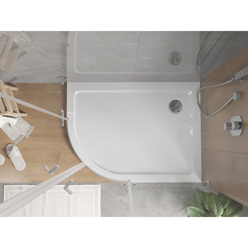 Mexen Flat polokruhový sprchový kout slim pravý 100 x 80 cm, bílý, sifon chrom - 41108010P