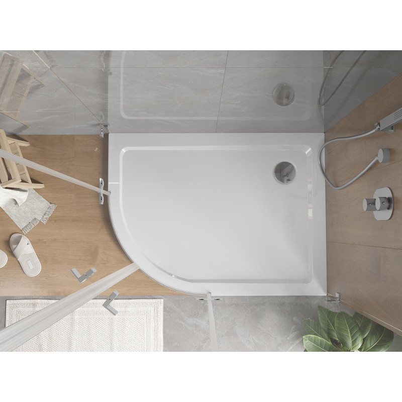 Mexen Flat sprchová vanička půlkruhová slim pravá 120 x 90 cm, bílá, sifon chrom - 41109012P