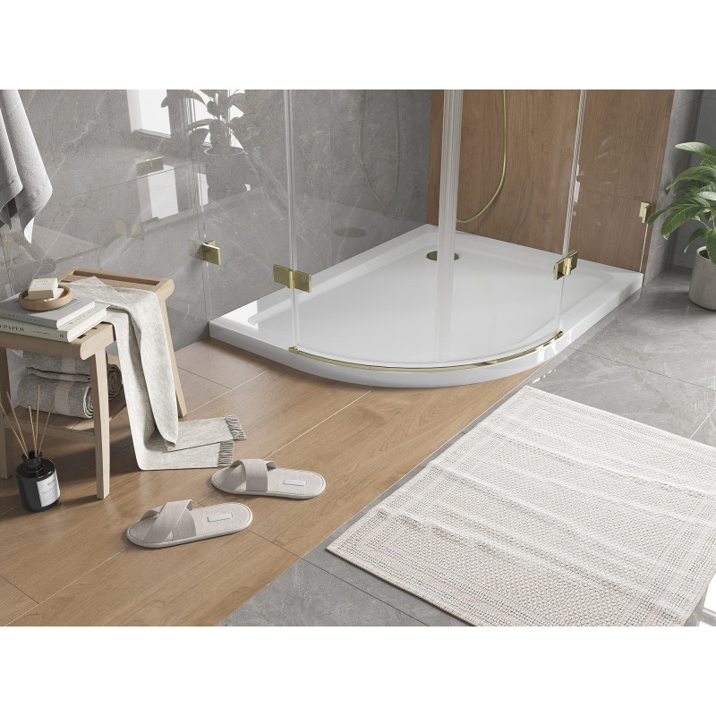Mexen Flat sprchová vanička půlkruhová slim pravá 100 x 90 cm, bílá, zlatý sifon - 41109010P-G