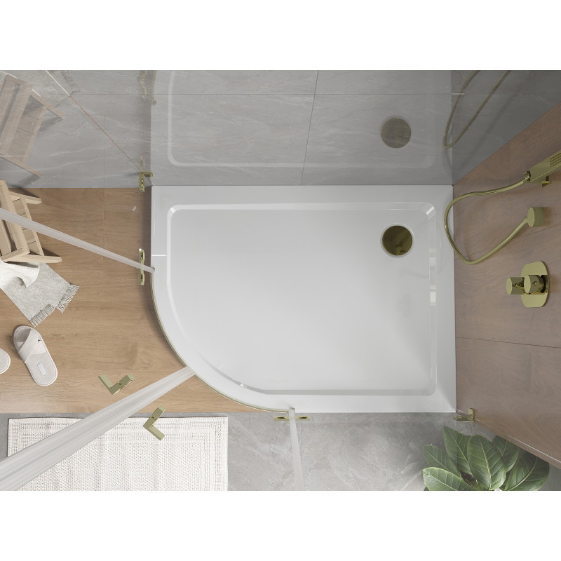 Mexen Flat sprchová vanička půlkruhová slim pravá 100 x 90 cm, bílá, zlatý sifon - 41109010P-G