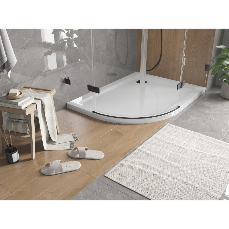 Mexen Flat sprchová vanička půlkruhová slim pravá 100 x 80 cm, bílá, sifon černý - 41108010P-B