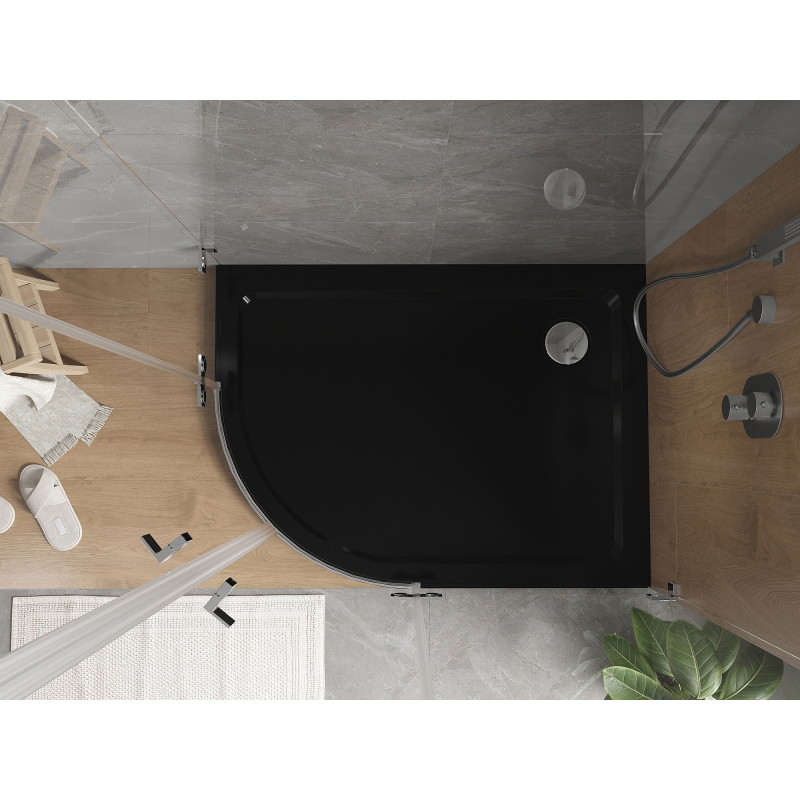 Mexen Flat sprchová vanička půlkruhová slim pravá 100 x 80 cm, černá, sifon chrom - 41708010P