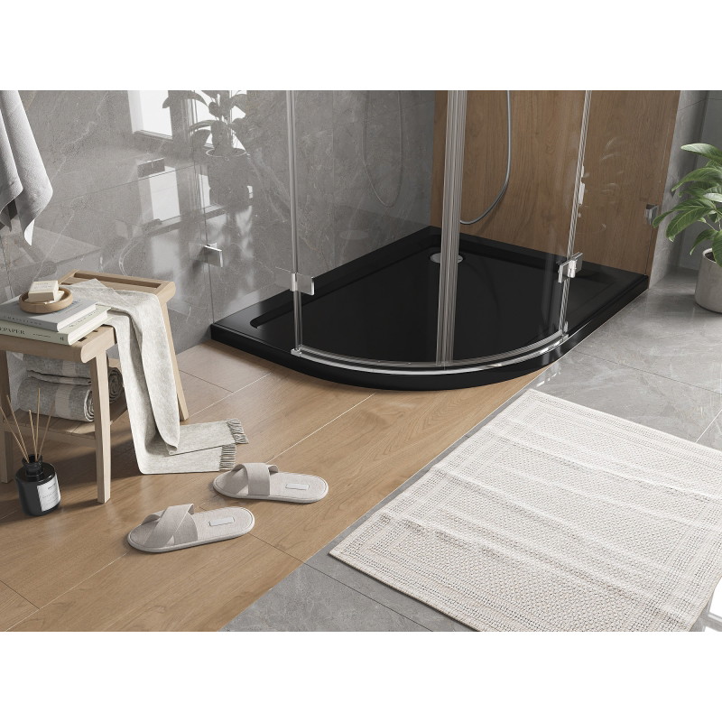 Mexen Flat sprchová vanička půlkruhová slim pravá 100 x 80 cm, černá, sifon chrom - 41708010P