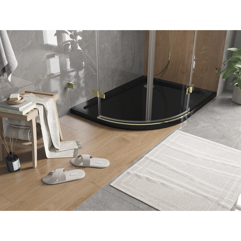 Mexen Flat sprchová vanička půlkruhová slim pravá 100 x 80 cm, černá, sifon zlatý - 41708010P-G