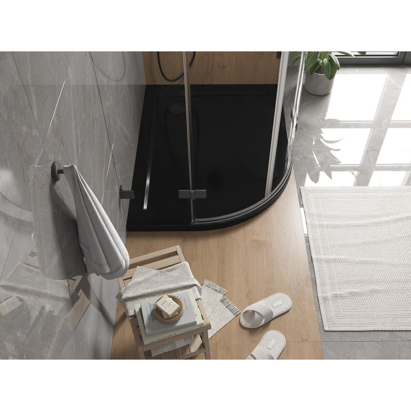 Mexen Flat půlkruhový sprchový kout slim pravý 100 x 90 cm, černý, černý sifon - 41709010P-B