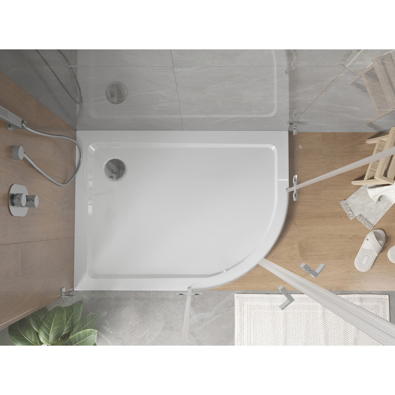 Mexen Flat sprchová vanička půlkruhová slim levá 120 x 90 cm, bílá, sifon chrom - 41109012L