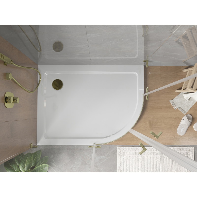 Mexen Flat sprchová vanička půlkruhová slim levá 120 x 80 cm, bílá, sifon zlatý - 41108012L-G
