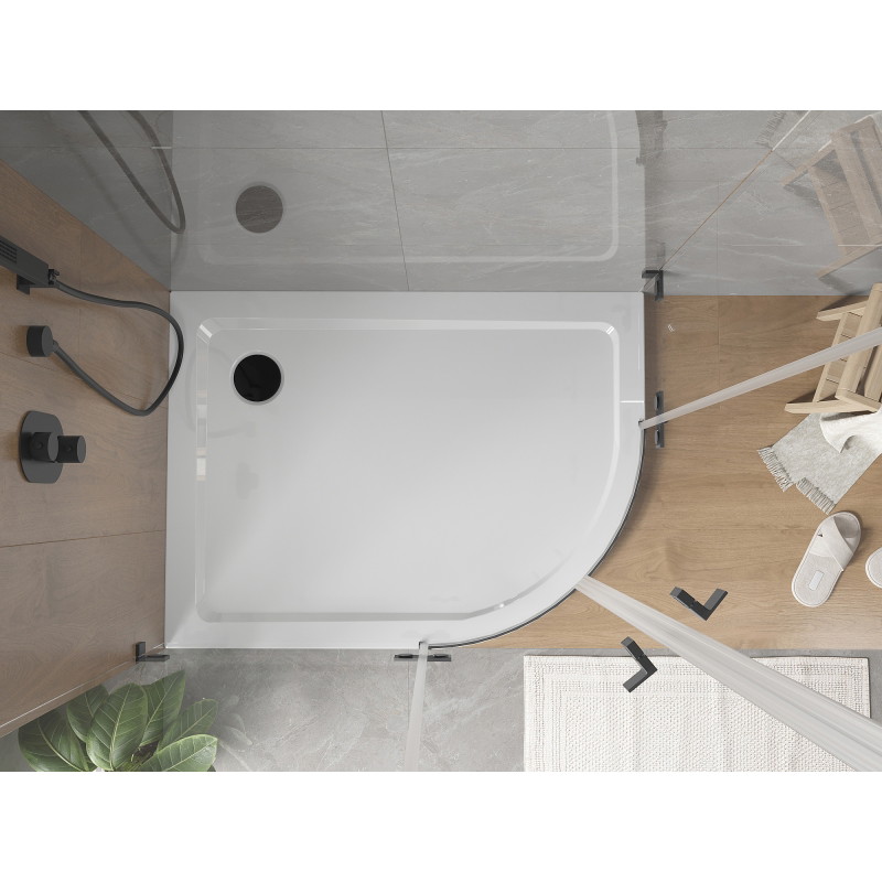 Mexen Flat sprchová vanička půlkruhová slim levá 120 x 80 cm, bílá, černý sifon - 41108012L-B