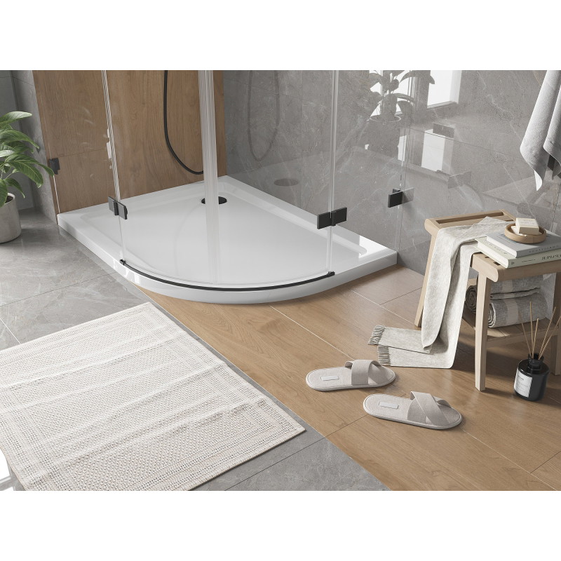 Mexen Flat sprchová vanička půlkruhová slim levá 120 x 80 cm, bílá, černý sifon - 41108012L-B