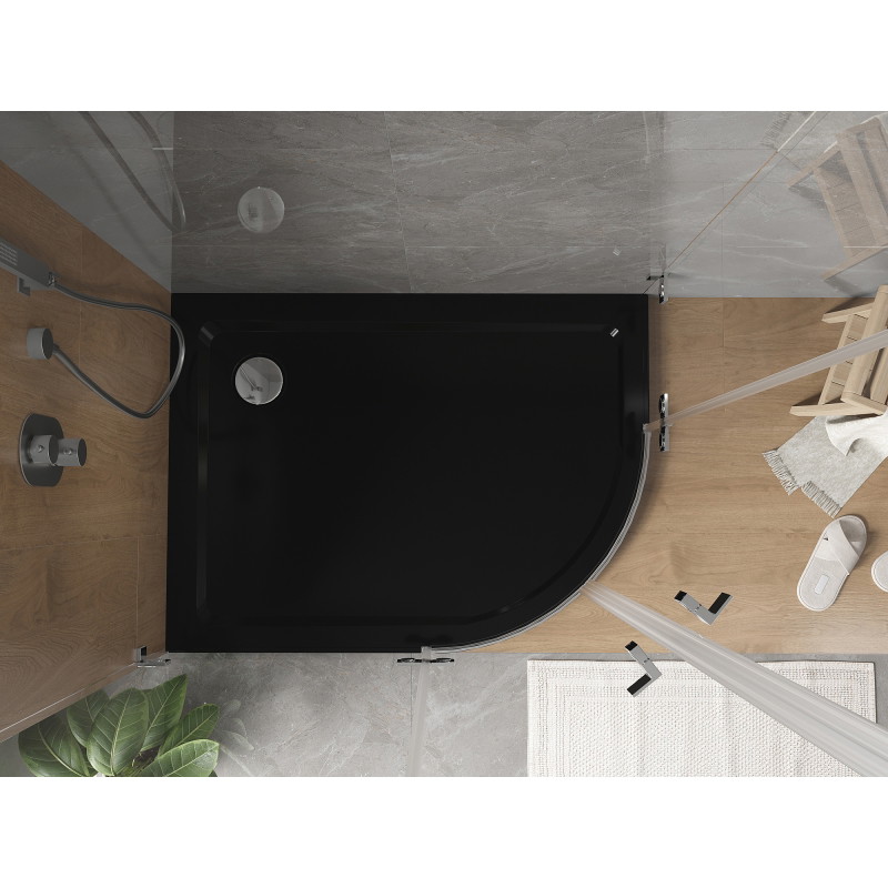 Mexen Flat sprchová vanička půlkruhová slim levá 100 x 90 cm, černá, sifon chrom - 41709010L
