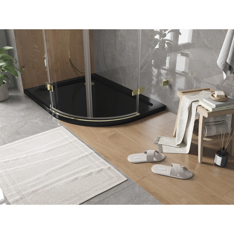 Mexen Flat sprchová vanička půlkruhová slim levá 100 x 80 cm, černá, sifon zlatý - 41708010L-G